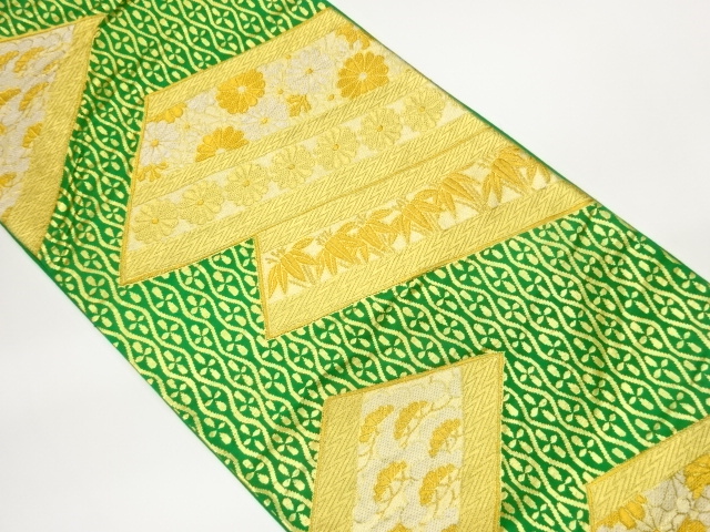 立涌に斜め横段・松竹・菊模様織出し袋帯